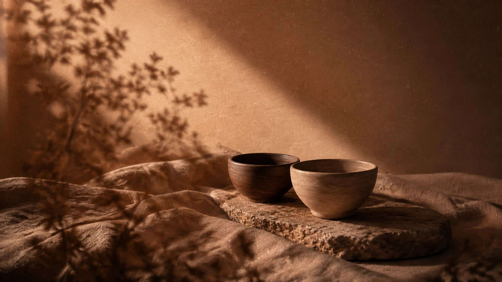 Ceramic bowls in warm afternoon light